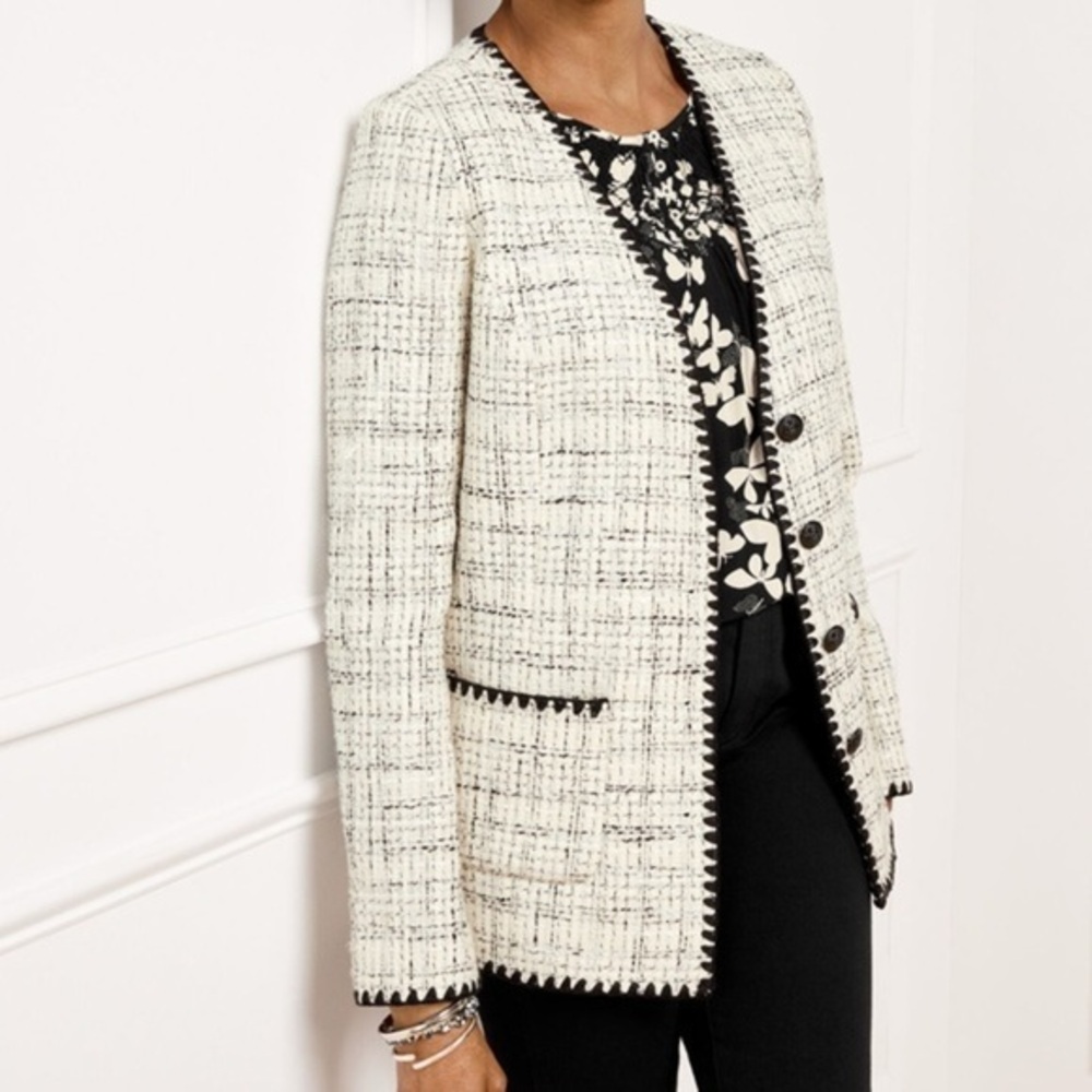 Talbots Womens Tipped Tweed Blazer Jacket size 12